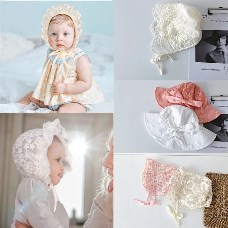 Summer Newborn Baby Hat Cute Lace Flower Thin Sun Hat Toddler Princess Baby Girl Bonnet Newborn Beanie Caps Photography Props