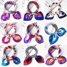 La MaxPa 50*50 см шелковый шарф женский маленький мягкий квадрат декоративный головной платок многоцветный полосатый принт платок шейный платок k2332