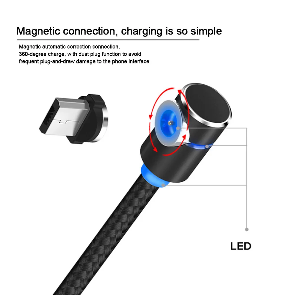 Магнитный светильник 90 градусов для быстрой зарядки Micro USB и type-C для iPhone X XR 6 7 8 Plus и xiaomi samsung S9