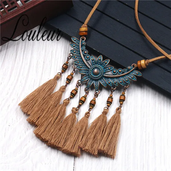 

New Vintage Long Leather Rope Chain Boho Tassel Pendant Necklace Choker Women Sweater Chain Clothing Accessories Wholesale Sales