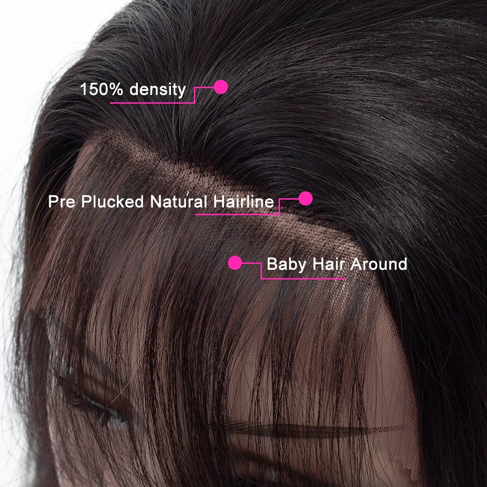Amanda Peruvian Straight Wigs Lace Front Pre Plucked Hairline 150% 8-24" Remy Human Hair Wigs with Baby Hair Natural Color