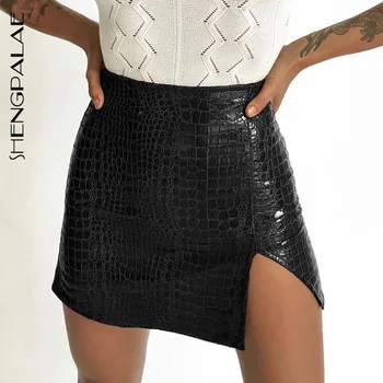 

SHENGPALAE 2020 New Fashion Summer Black Women Vintage Ladies European And American Street Sexy PU Package Hip Skirt ZA3881