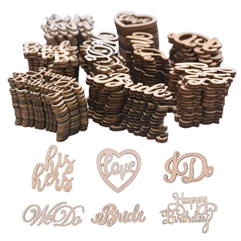 

Vintage Wooden Alphabet Blocks I love you Happy Birthday Laser Cutting English Letters DIY Scrapbook Home Wedding Crafts