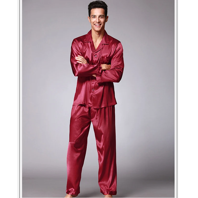 2018 Мужская атласная Шелковая пижама, наборы, пижама, комплект для отдыха, США, длинный рукав, Мужская домашняя одежда для отдыха, Уютная