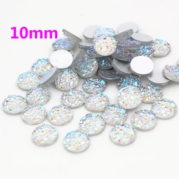 

New Fashion 10mm 40pcs Transparent AB Colors Natural ore Style Flat back Resin Cabochons For Bracelet Earrings accessories-O2-05
