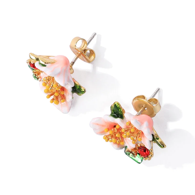 stud earrings Сочный виноград ручная роспись Эмаль Глазурь цветок серьги женские зеленый камень девушка сердце Ins серьги - Окраска металла: stud earrings