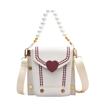 

High Quality Fashion Pearl Messenger Bags Women Love Buckle PU Small Shoulder Handbag Chains Purses Clutch 2020 New