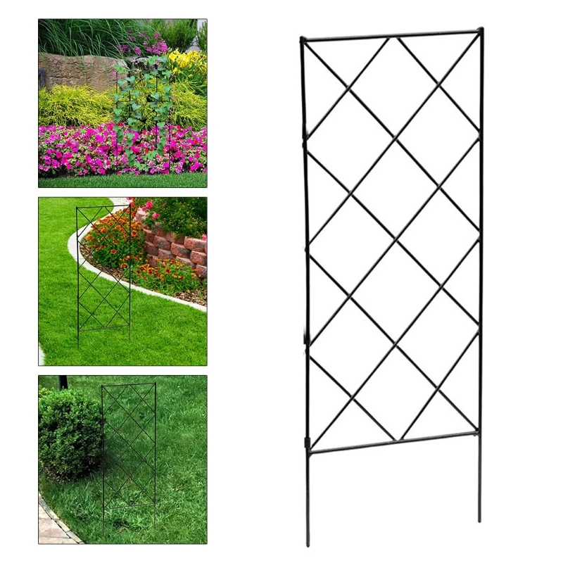 Garden Plants Vines Climbing Trellis Black Metal Wire Lattice Grid Trellis Panels Decorative Fences Flower Support Frame for Vin