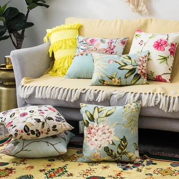 

30x50/45/60/70cm American pastoral pillowcase cotton linen flowers cushion cover pillow case large floral pillow cover backrest