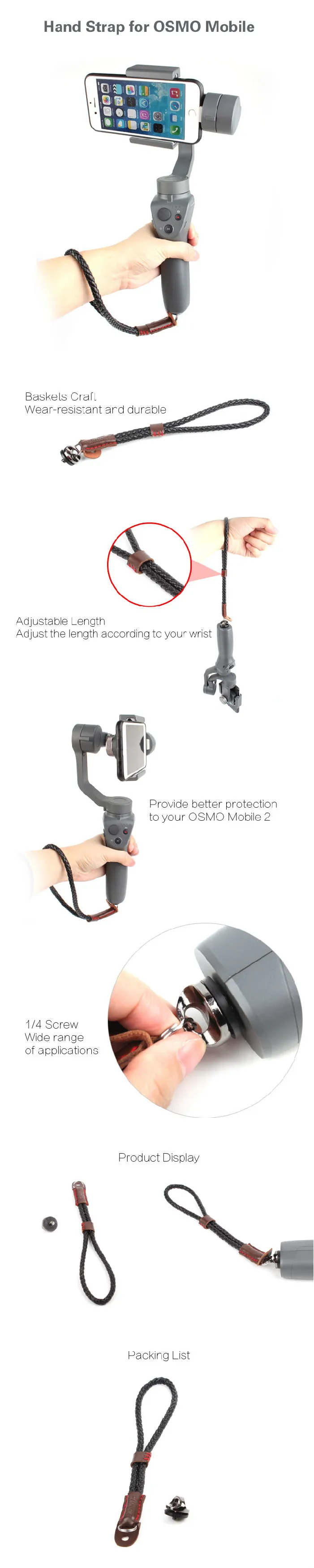 Ремешок на руку/запястье для DJI OSMO Mobile 3 2 с 1/4 винтовым плавным 4 стабилизатором скрученный шнур gopro/DSLR камера быстроразъемный крюк