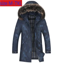 Новая модная мужская Высококачественная зимняя камуфляжная пуховая куртка мужская длинная очень большая с капюшоном X-Long Толстая Повседневная размера плюс M-6XL 7XL