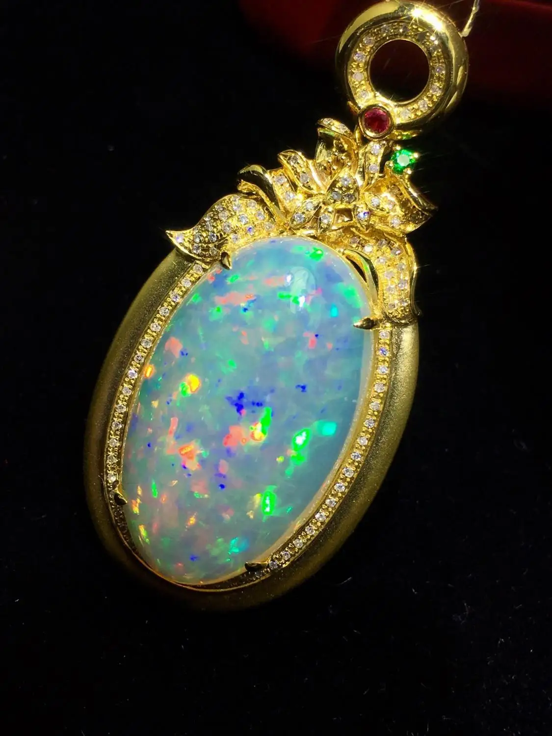 Fine Jewelry Real Pure18 K Gold AU750 G18K Natural Opal Pendant 18.2ct Diamonds Pendant Gemstone Necklaces for Women