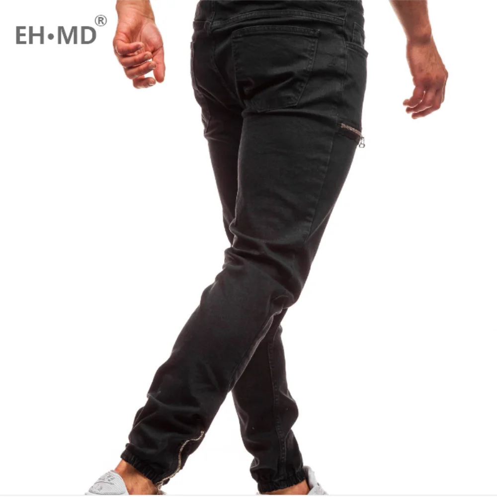 EH-MD®Мужские повседневные спортивные джинсы на молнии из джинсовой ткани, мужские черные эластичные хлопковые джинсы с карманами на молнии