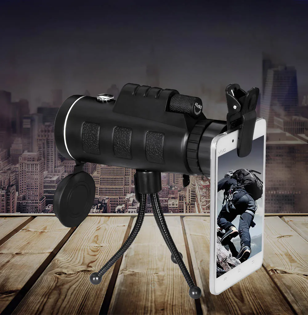 HD оптический монокулярный телескоп Телефон объектив для iPhone 7 8 Plus XS портативный смартфон макро объектив нескользящий Открытый Туризм Альпинизм - Цвет: Black Tripod