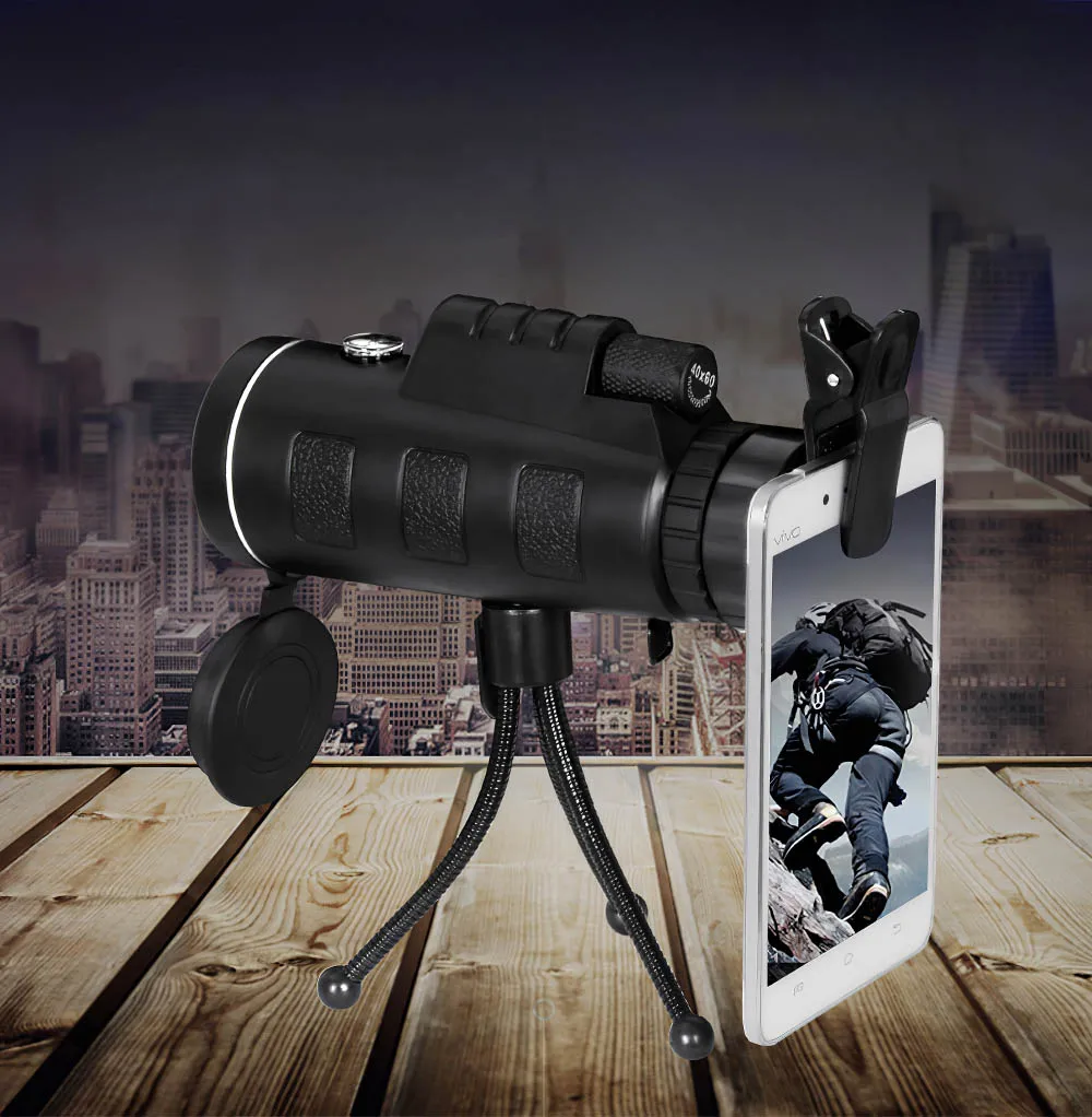 Black Tripod HD оптический монокулярный телескоп Телефон объектив для iPhone 7 8 Plus XS портативный смартфон макро объектив нескользящий Открытый Туризм Альпинизм - Цвет: Black Tripod