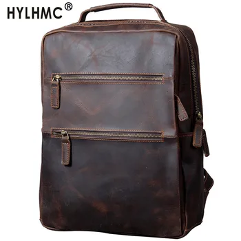 

Crazy Horse Leather Backpack Men's Schoolbag Laptop Backpack Men Travel Bag Large Capacity Retro Original First Layer Leather