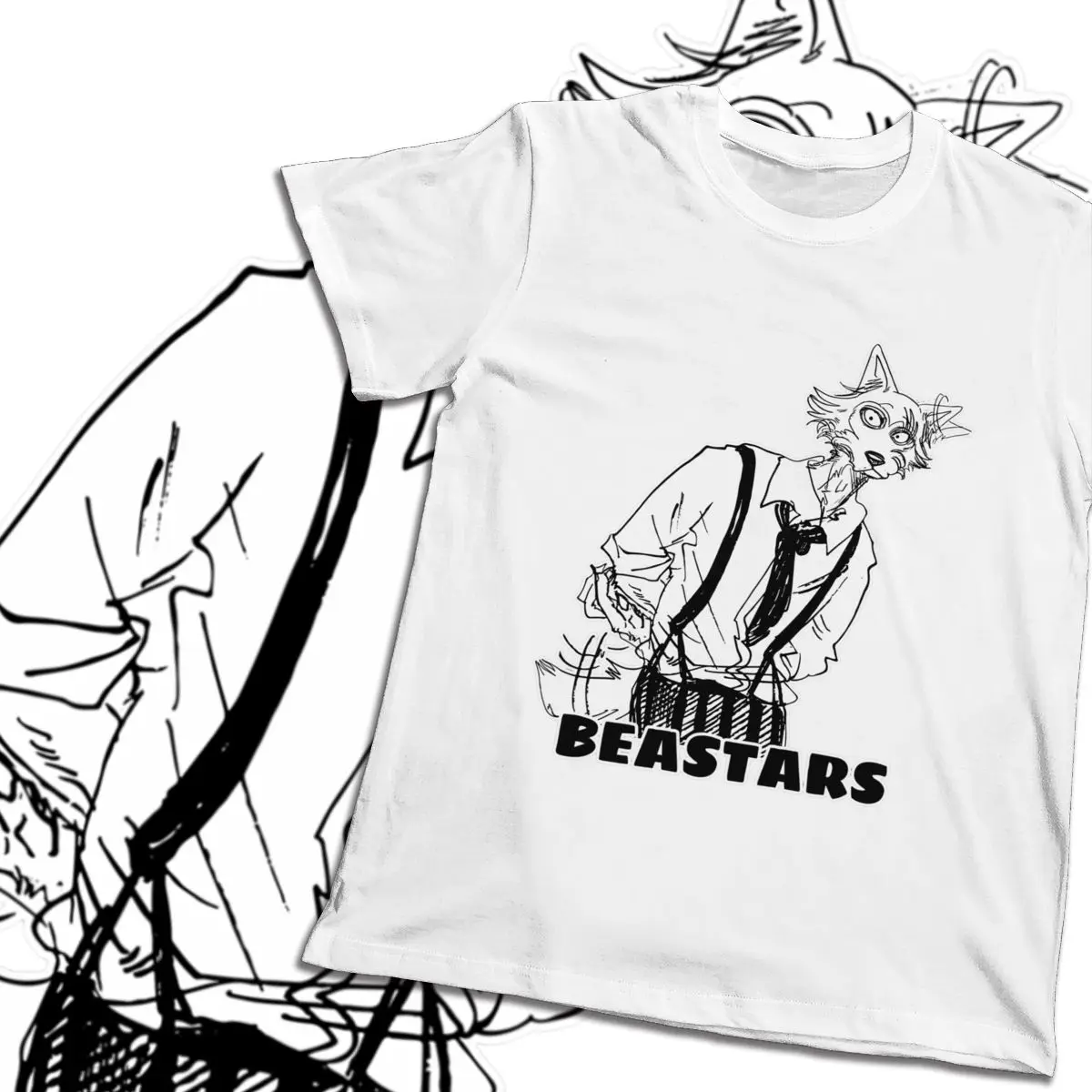Круглый воротник Beastars аниме треугольник футболка животных Волк пушистый Манга Футболка графический принт для мужчин чистый хлопок Топ тройник