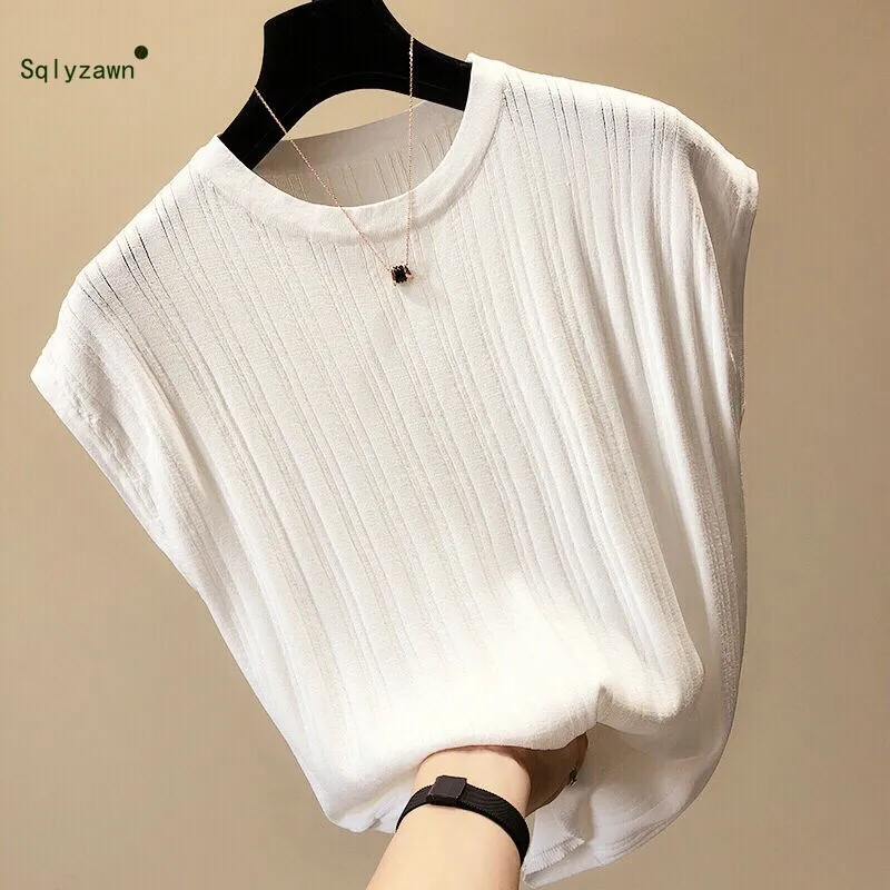 

Summer Short Sleeve Solid Pullover Women Sweater Knitted 2019 Sweaters O-Neck Tops Korean Pull Femme Jumper Female White Black