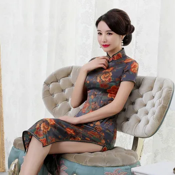 

summer 2019 new high-end silk cheongsam improved elegant long mulberry silk short sleeve cheongsam dress women Retro
