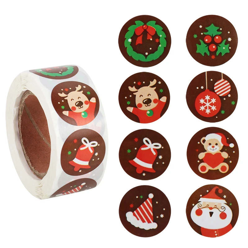 500pcs/roll Merry Christmas Thank You Stickers Round Adhesive Labels Xmas  Party Wrapping Gift Sealing Stickers New year 2021