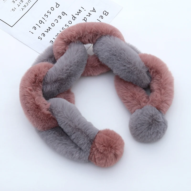 Kids Girls Winter Warm Ring Scarf Plush Faux Rabbit Fur Ring Scarves Patchwork Color Collar Wrap Winter Soft Neck Warmer Scarves