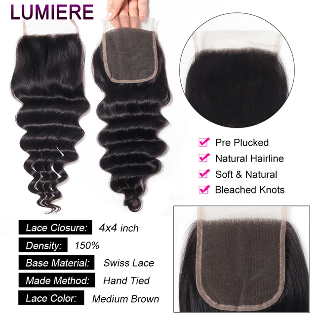 Lumiere Hair Loose Deep Wave Bundles with Closure Peruvian Hair Bundles with Closure Remy 100% Human Hair Bundles with Frontal 3