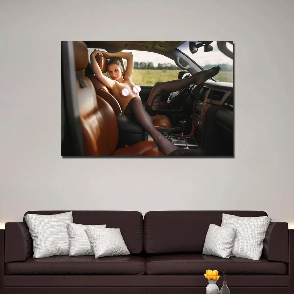 Настенные художественные картины сексуальная девушка в машине взрослая модель плакаты и принты картины на холсте для декора комнаты