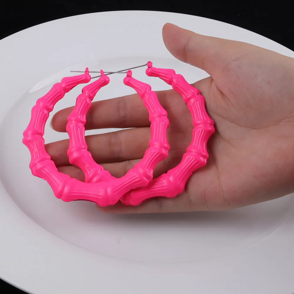 Punk Cool Large Colorful Bamboo Hoop Earrings For Women