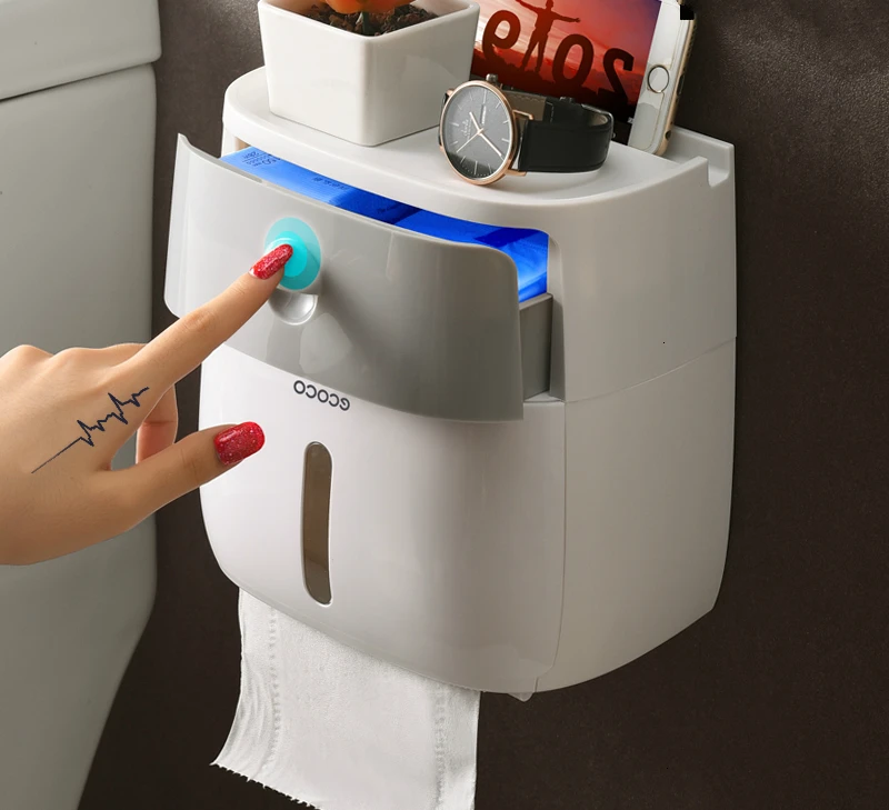 

BAISPO Double Layer Toilet Paper Holder Waterproof Storage Box Wall Mounted Toilet Roll Dispenser Portable Toilet Paper Holders