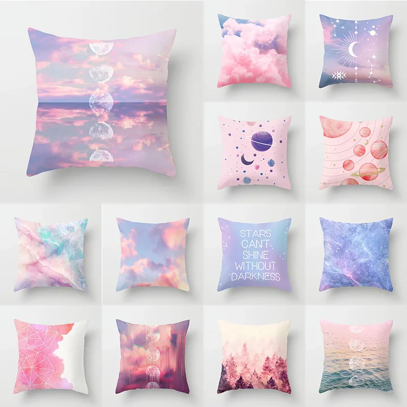 

Pink Sky Fantasy Clouds Cushion Cover Modern Nordic Fashion Polyester Pillowcase Bedroom Livingroom Sofa Decorative Pillow Cover