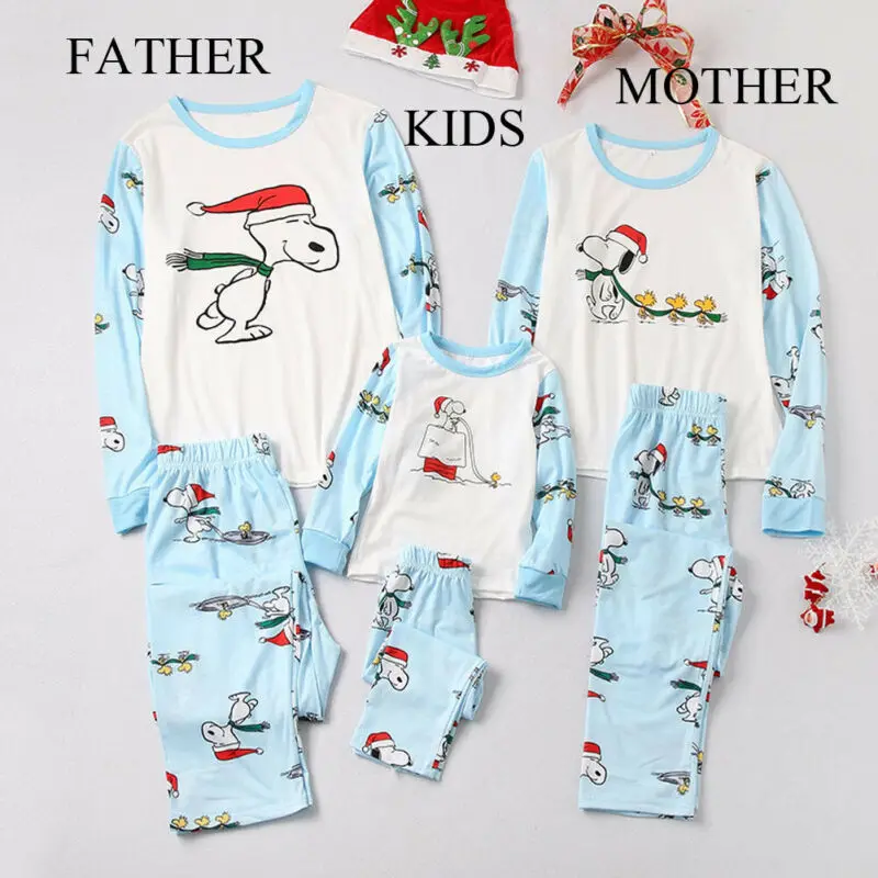 Family Matching Christmas Pjs Pajamas 2Pcs Set Men Women Baby Kids Winter Warm Sleepwear Nightwear Cartoon Animal Print