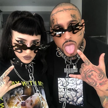 

Fashion Big Fire Wave Flame Sunglasses Women Men 2020 Oversized Rimless Wave Sun Glasses Eyewear Luxury Punk Sunglasses Gafas de