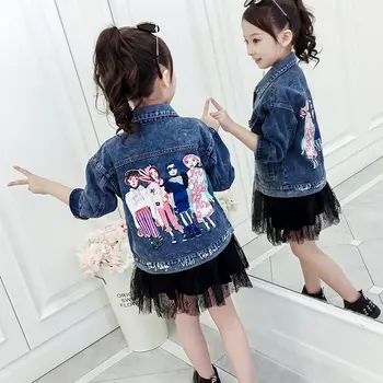 

Spring Autumn Girls Jackets Children Kids Coats With Cartoon Retro Vintage Kids Destroyed Denim Jacket Wholesale Girls Clothing