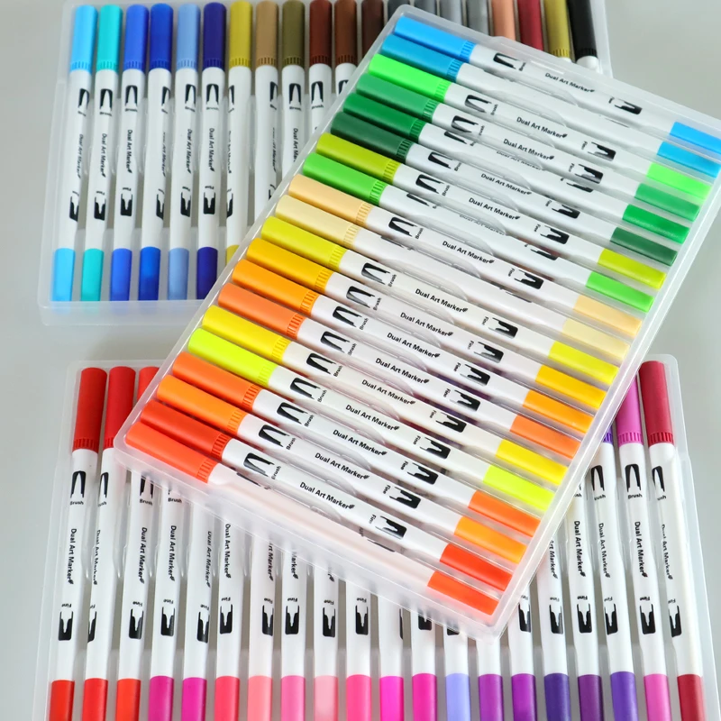100 шт цветные ручки с двойным наконечником для кистей и кисти Акварельные ручки для рисования для художественных маркеров кисть манга для рисования