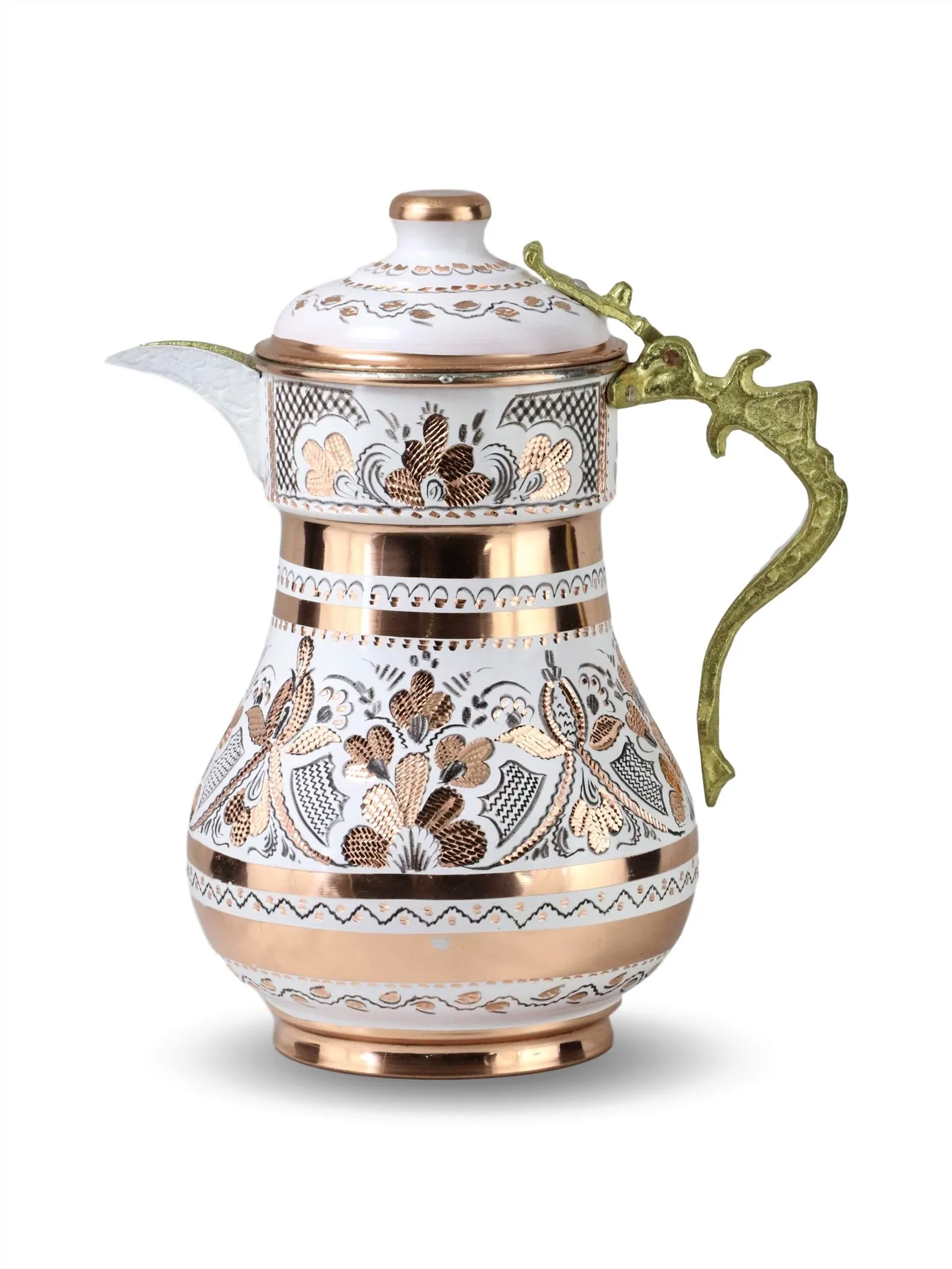 Morya Copper Water Pitcher with Lid Beverage Carafe Elegant Decanter Jug Juice Handmade Vintage Style Ayran Drinkware White 2L | Дом и сад