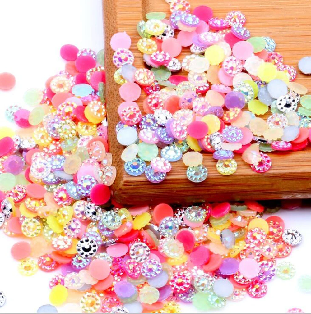 500pcs /bag 4mm Jelly AB Flatback Resin Rhinestones Candy Cab Nail Art Kit Embellishment Diamond Round Rhinestone Resin Gems