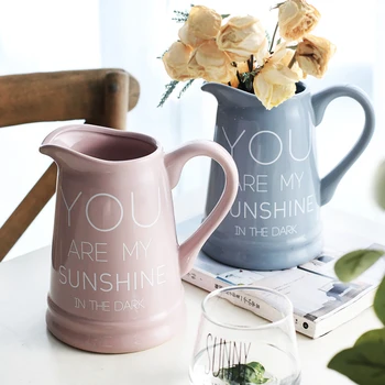 

7 inch Ceramic Pitcher Vase Dried Floral Vase Centerpiece Desktop Flower Vase Home Decoration Green Plant Pot