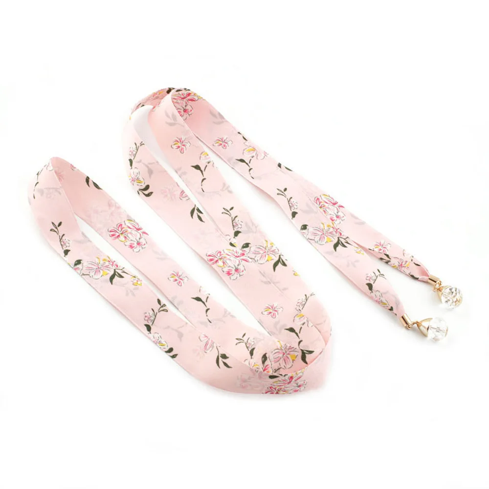 Light Pink Женские цветочные узелки ткани ремни кристалл кулон шифон ленты пояс декор BLTYN0355 - Цвет: Light Pink
