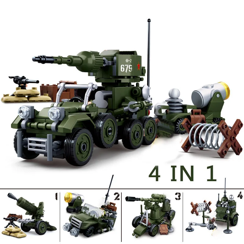 Строительные блоки Sluban Военная серия car ww2 tank truck humvee Германия США Советская