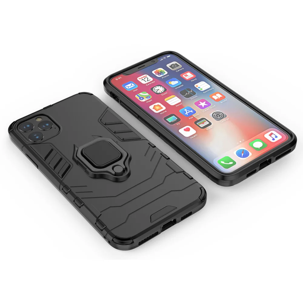 Противоударный бронированный чехол для iPhone 11 Pro 11 Pro Max Stand Car Ring Phone Cover для Apple iPhone 11 Pro max case - Цвет: Черный