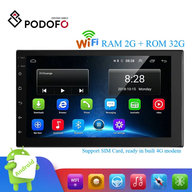 $US $105.77 Podofo 2 Din Android Car Multimedia 2G+32G 7 Inch Car Radio GPS Navigation WIFI Bluetooth MP5 Playe