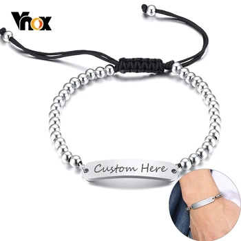 

Vnox Customize Name ID Bracelets for Women Men Stainless Steel Beads Bracelet Perssonalize Unisex Jewelry
