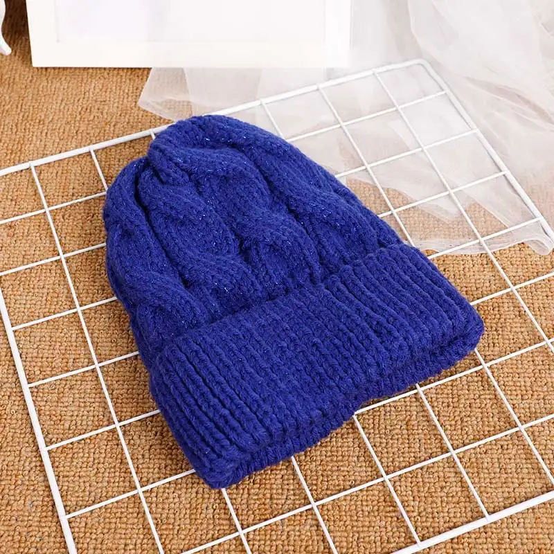 royal blue Женские зимние утепленные вязаные шерстяные шапки, простые милые дамские шапочки с закрученным узлом, Студенческая шапка, женская зимняя шапка - Цвет: royal blue