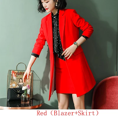 Red Skirt Suit Новинка, Осень-зима, Женский Длинный блейзер, элегантный, длинный рукав, официальные куртки, зеленый, красный, желтый, абрикосовый, синий, пальто - Цвет: Red Skirt Suit