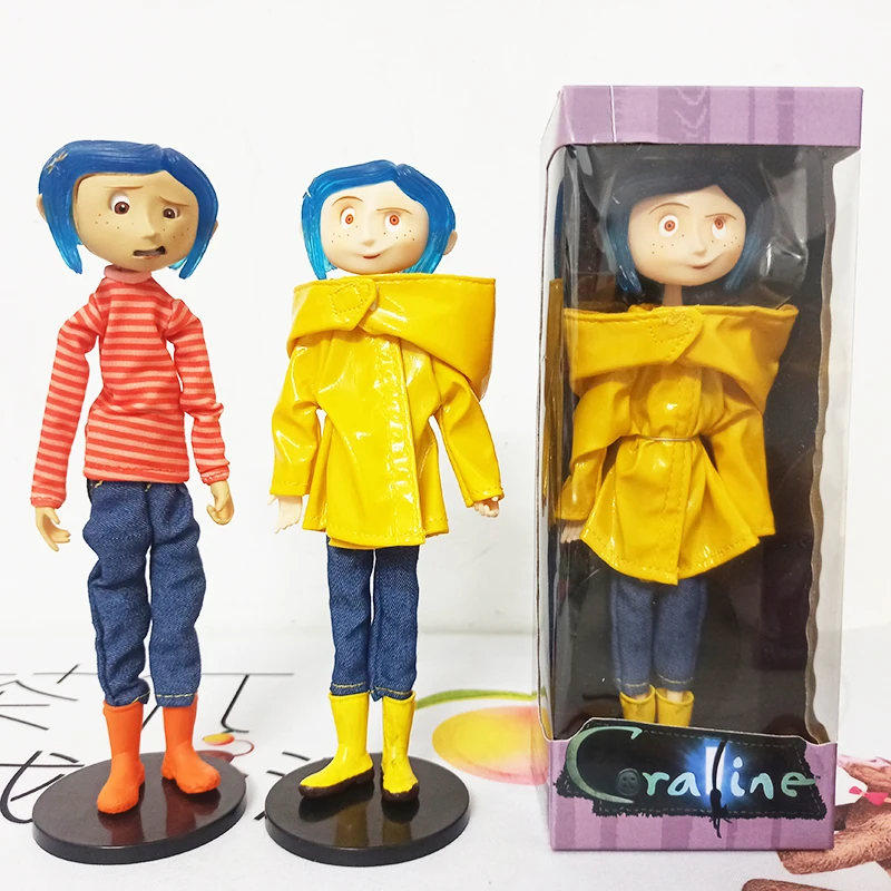 Coraline Doll NECA Articulated Figure In Striped Shirt Raincoat Sweater Toy  LA Girl Present Gift for Christmas