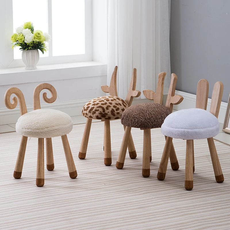 Nordic solid wood creative stool child stool designer furniture baby chair removable and washable cute stool animal stool
