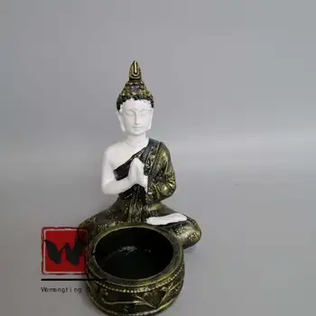 

Chinese archaize resin shakyamuni Buddha candlestick Statue #A