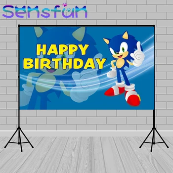 

Sonic Birthday Background Kids Birthday Party Backdrop for Photography Custom Cartoon Photo Studio Banner Vinyl Props