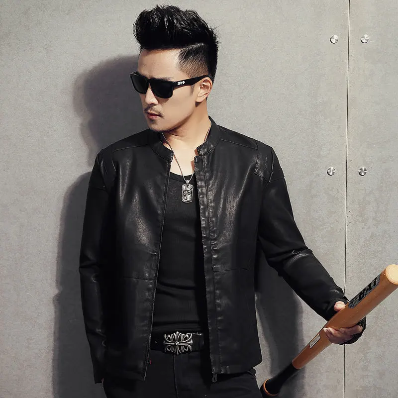 New Style MEN'S PU Jacket Short Imitation Leather Clothing Men's Autumn Thin Locomotive Leather Coat Outer Mold Entity