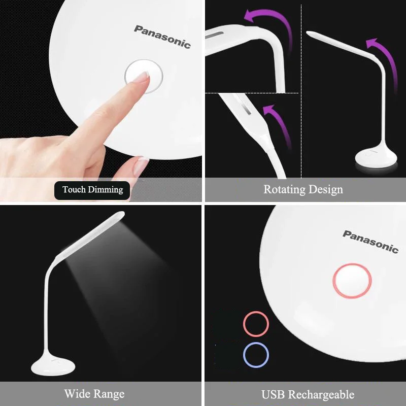  Panasonic Bendable Desk Lamp Children Reading Student Touch Control Switch Dimming Charging LED Pin